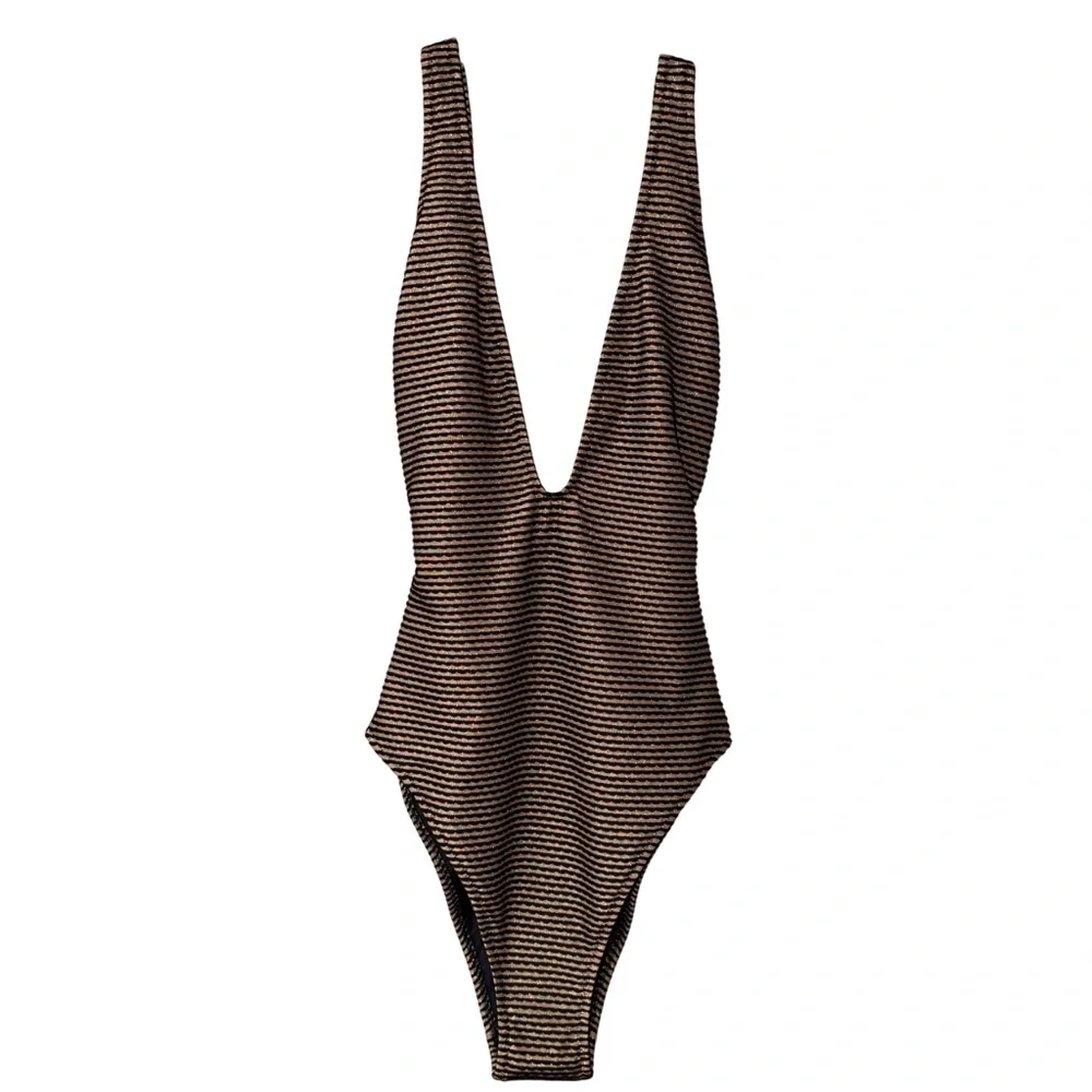 Ulla Johnson Kaia Metallic Striped One-Piece Swimsuit